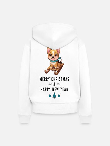 hund zu weihnachten - Frauen Premium Bio Zip Hoodie - Weiß