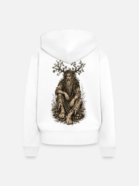Sitzende Leshy - Frauen Premium Bio Zip Hoodie - Weiß