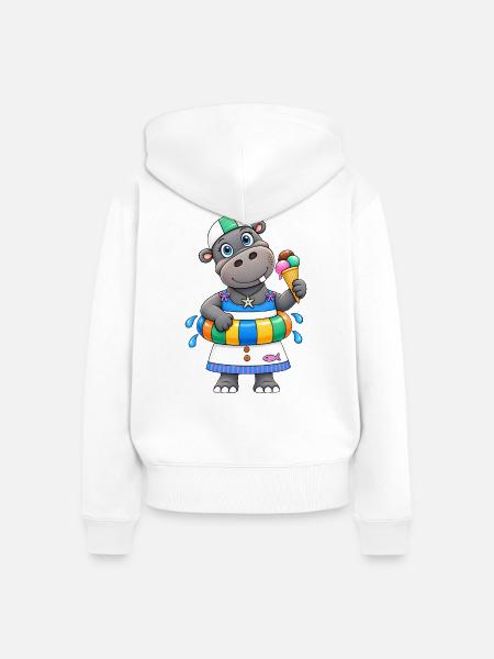 Nilpferd Sommer Lustiges Hippo - Frauen Premium Bio Zip Hoodie - Weiß