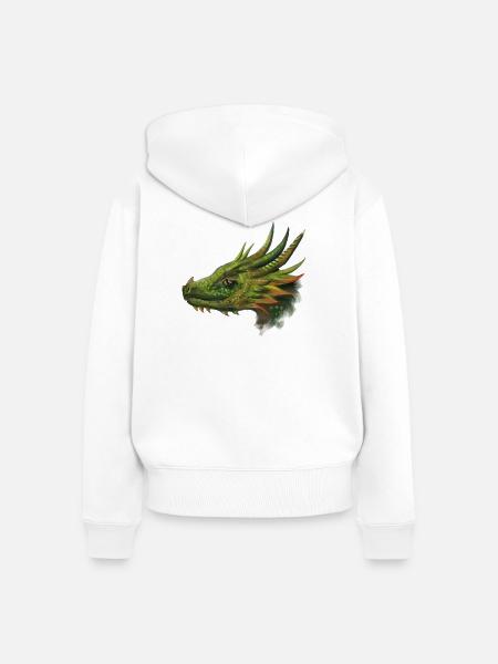 Grüner Drachenkopf - Frauen Premium Bio Zip Hoodie - Weiß