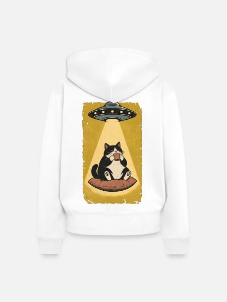 Katzenpause im UFO Strahl - Frauen Premium Bio Zip Hoodie - Weiß