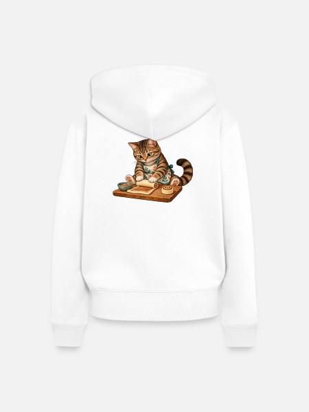 Katze rollt Zimtschnecken - Frauen Premium Bio Zip Hoodie - Weiß
