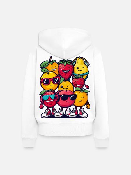 Fruit Squad – 🍓 🍊 🍉 Cartoon - Frauen Premium Bio Zip Hoodie - Weiß
