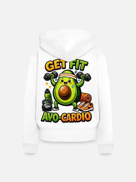AVO-CARDIO – Avocado in Training - Frauen Premium Bio Zip Hoodie - Weiß