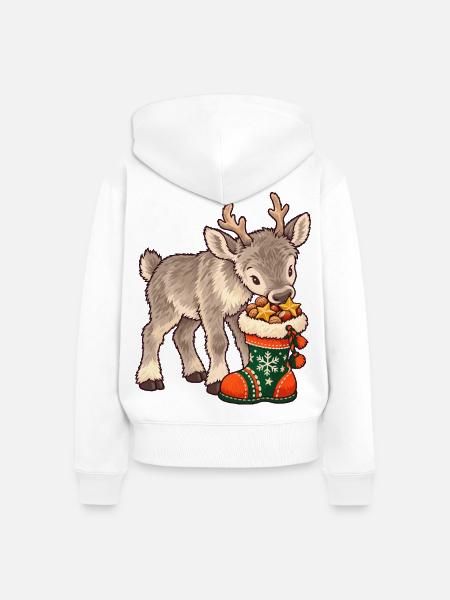 Rentier mit Weihnachtssocke - Frauen Premium Bio Zip Hoodie - Weiß