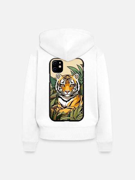 Tiger Dschungel Farbexplosion - Frauen Premium Bio Zip Hoodie - Weiß