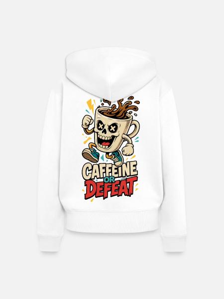 Kaffee-Totenkopf – Caffeine or Defeat - Frauen Premium Bio Zip Hoodie - Weiß