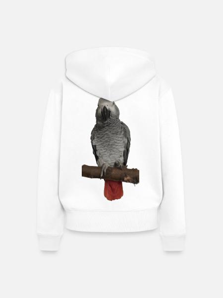 Grauer Papagei auf Ast - Frauen Premium Bio Zip Hoodie - Weiß
