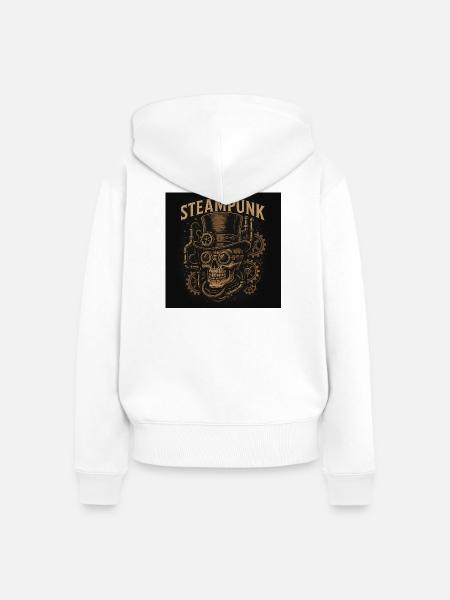 Steampunk Totenkopf mit Zylindermotiv - Frauen Premium Bio Zip Hoodie - Weiß