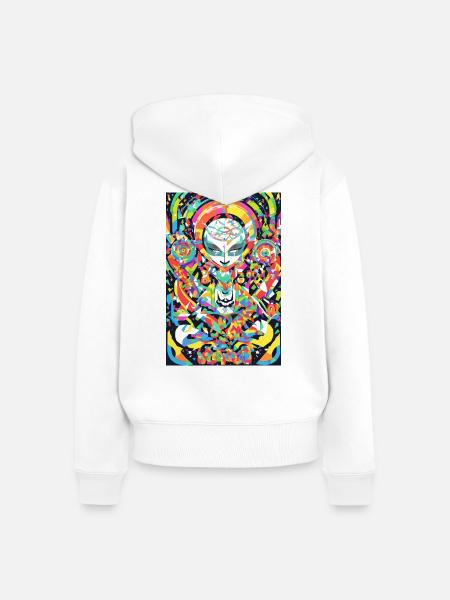 Psychedelisches Chakra & Katzenkunst - Frauen Premium Bio Zip Hoodie - Weiß