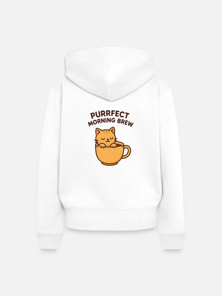 purrfect morning brew - Frauen Premium Bio Zip Hoodie - Weiß