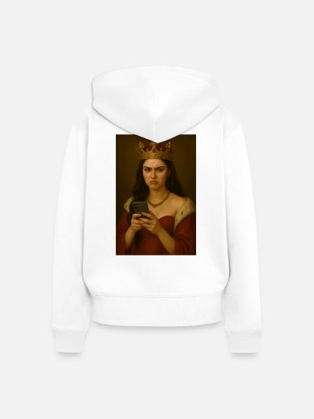 Königliche Frustration am Smartphone - Frauen Premium Bio Zip Hoodie - Weiß