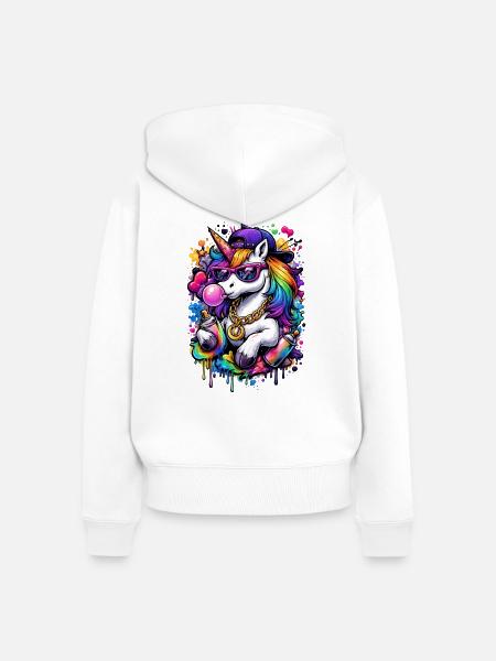 Pop Art Unicorn - Frauen Premium Bio Zip Hoodie - Weiß