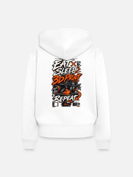 3D Druck Eat Sleep Print Repeat - Frauen Premium Bio Zip Hoodie - Weiß