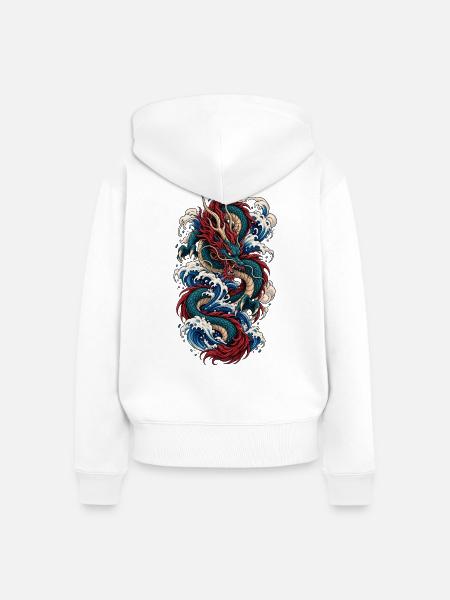 Scharlachroter Wellendrache - Frauen Premium Bio Zip Hoodie - Weiß