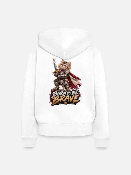 Knight Kitten – Geboren Tapfer - Frauen Premium Bio Zip Hoodie - Weiß