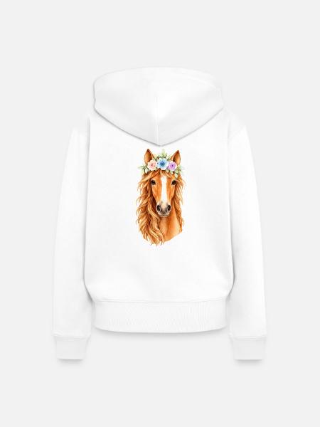 Pferdekopf mit Blumenschmuck - Frauen Premium Bio Zip Hoodie - Weiß