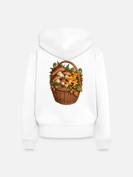 Pilzkorb voller Waldschätze - Frauen Premium Bio Zip Hoodie - Weiß
