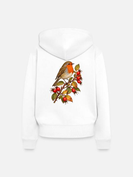 Rotkehlchen mit Hagebutten - Frauen Premium Bio Zip Hoodie - Weiß