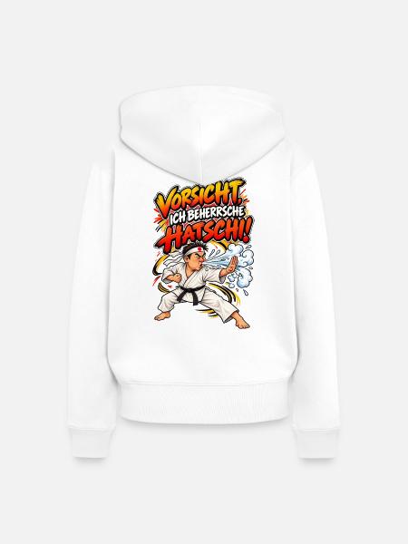 Vorsicht Hatschi Karate Spruch - Frauen Premium Bio Zip Hoodie - Weiß