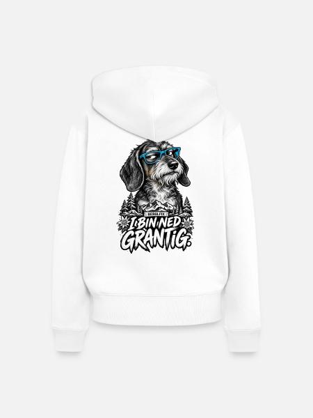 Grantiger Hund mit Brille - Frauen Premium Bio Zip Hoodie - Weiß