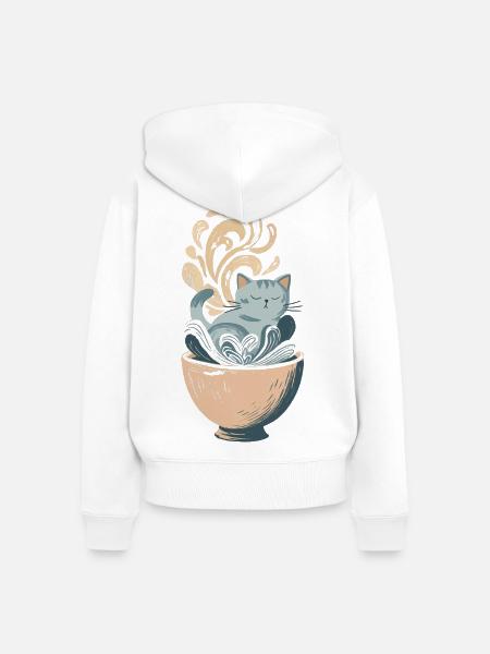Gemütliche Katze Teetasse - Frauen Premium Bio Zip Hoodie - Weiß