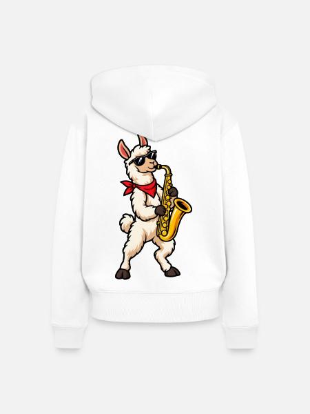 Lama mit Saxophon - Frauen Premium Bio Zip Hoodie - Weiß