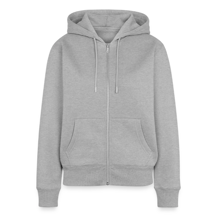 Geneva badge on a women's premium organic zip hoodie, heather grey