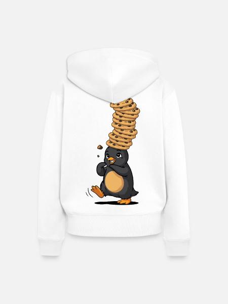 Pinguin Mit Riesigem Pfannkuchenstapel - Frauen Premium Bio Zip Hoodie - Weiß