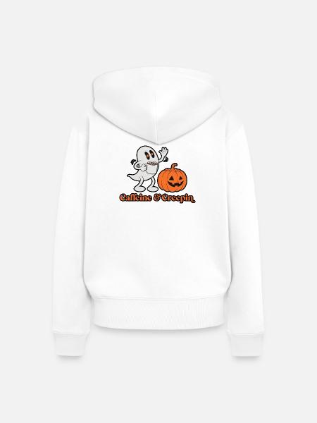 Kaffee & Creepin Kürbisgeist - Frauen Premium Bio Zip Hoodie - Weiß