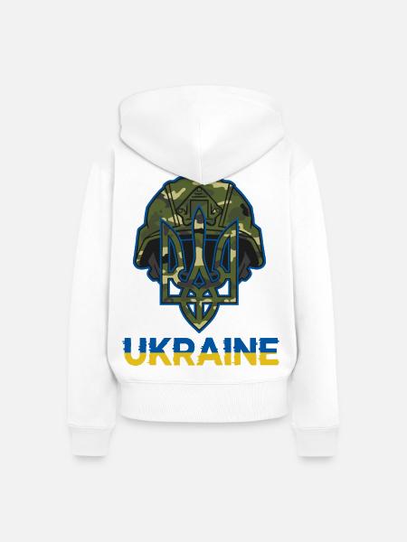 Ukraine Trident Camouflage Helm - Frauen Premium Bio Zip Hoodie - Weiß