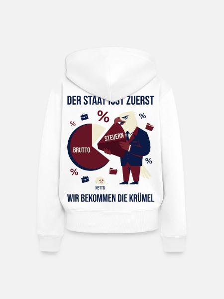 Der Staat isst zuerst - Frauen Premium Bio Zip Hoodie - Weiß