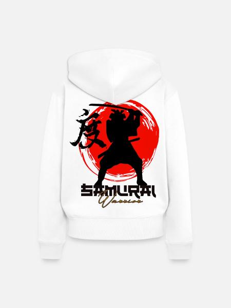 Roter Kreis-Krieger-Silhouette - Frauen Premium Bio Zip Hoodie - Weiß