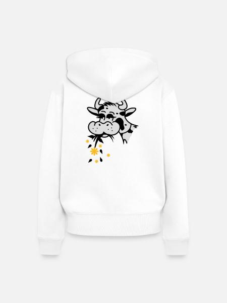 Kuh frisst Blumenstrauss - Frauen Premium Bio Zip Hoodie - Weiß