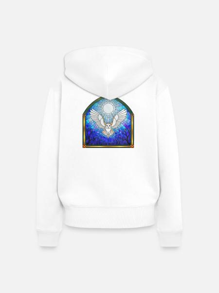 Eule und Mond - Frauen Premium Bio Zip Hoodie - Weiß