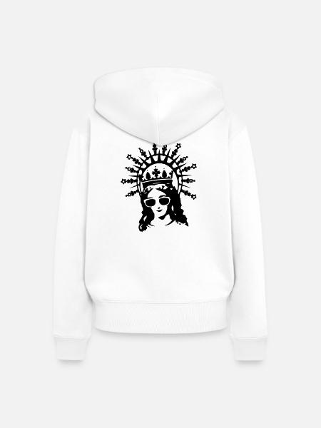 Mutter Gottes mit Sonnenbrille - Frauen Premium Bio Zip Hoodie - Weiß