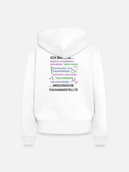Arzthelferin MFA Tätigkeiten Spruch - Frauen Premium Bio Zip Hoodie - Weiß