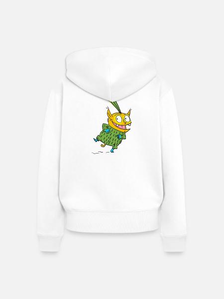 Fröhlicher Monster im Grünen Pullover - Frauen Premium Bio Zip Hoodie - Weiß