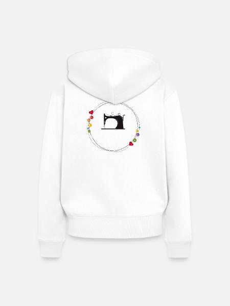 nostalgisch stilisierte Nähmaschine mit Knöpfe - Frauen Premium Bio Zip Hoodie - Weiß