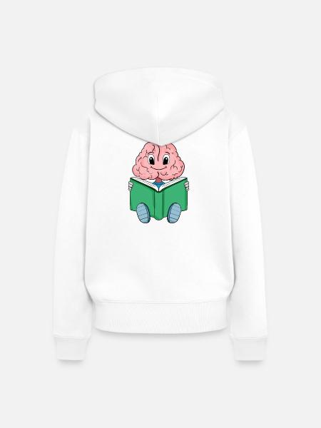 Gehirn am Lesen - Frauen Premium Bio Zip Hoodie - Weiß