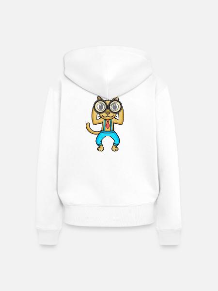Teleskop Astronomie Astronom Katze - Frauen Premium Bio Zip Hoodie - Weiß