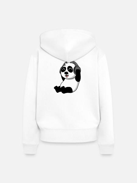 Niedlicher Panda hört Musik - Frauen Premium Bio Zip Hoodie - Weiß