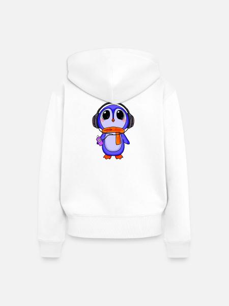 Pinguin hört Musik - Frauen Premium Bio Zip Hoodie - Weiß