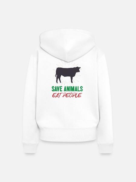 Tiere retten Menschen essen - Frauen Premium Bio Zip Hoodie - Weiß