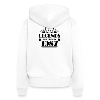 1987 - Né en 1987 - Sweat à capuche zippé Premium bio Femme - blanc - Dos - AI Model Female 172 light (172cm)