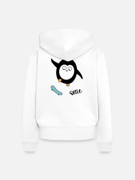 Skater Pinguin - Frauen Premium Bio Zip Hoodie - Weiß