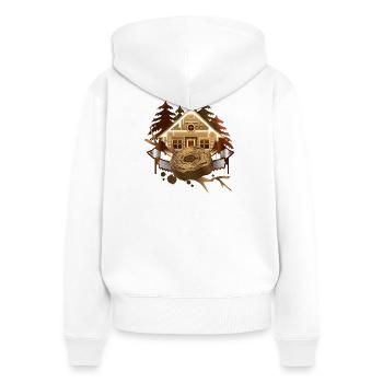 gemütliche Holzfäller Hütte im Wald mit Axt & Säge - Frauen Premium Bio Zip Hoodie - Weiß - Hinten - AI Model Female 172 light (172cm)