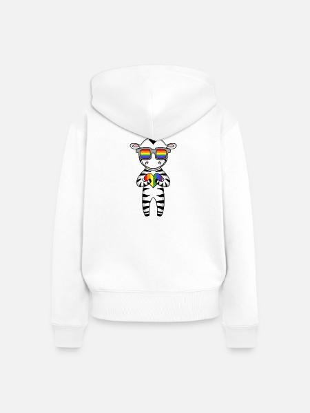 Gay Regenbogen Herz Tier Zebra - Frauen Premium Bio Zip Hoodie - Weiß