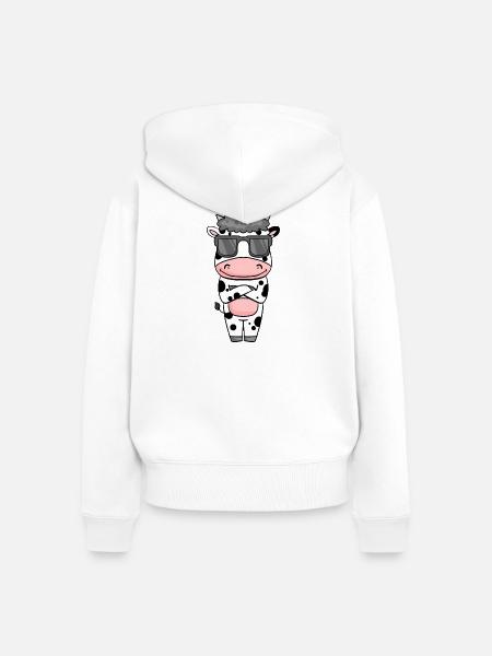 Kuh mit Sonnenbrille - Frauen Premium Bio Zip Hoodie - Weiß