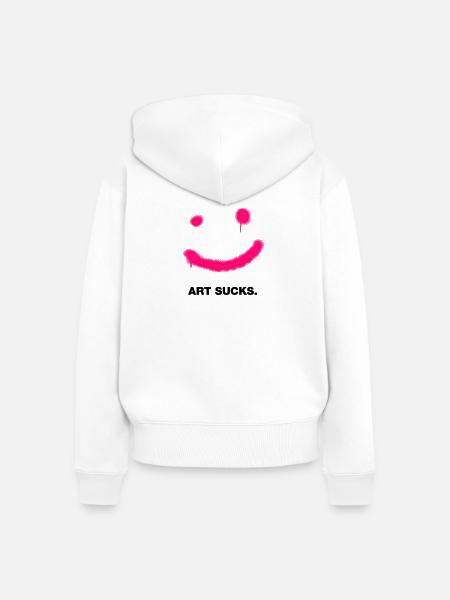 Art sucks but smile! - Frauen Premium Bio Zip Hoodie - Weiß